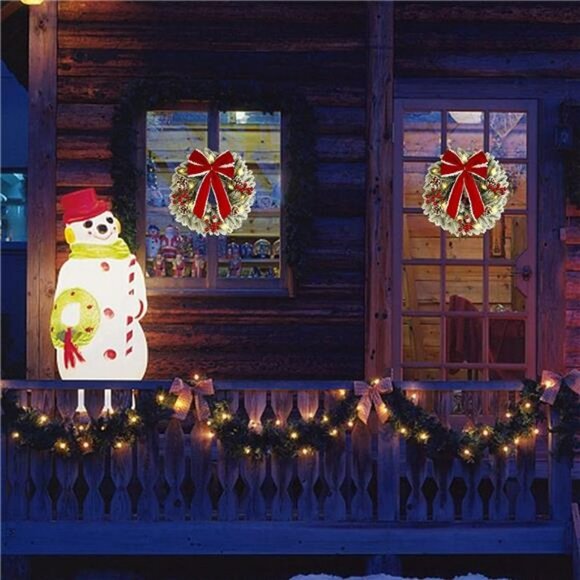 2 Pcs Mini Christmas Wreath, 15 inch Outdoor Lighted Christmas Wreath - Picture 6 of 7